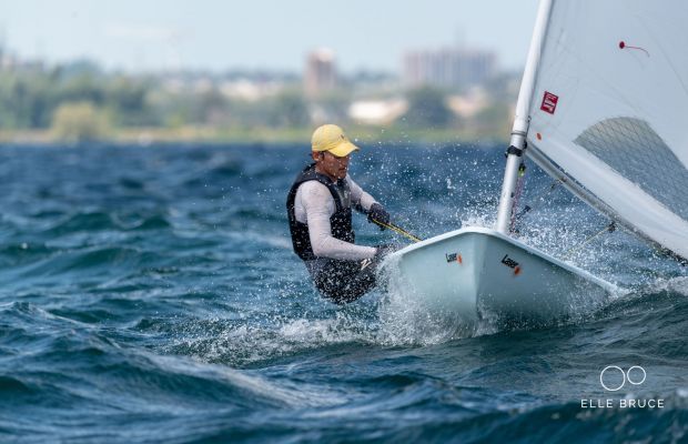 James bashes through the wave going upwind